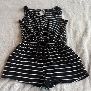 Black and White Striped Romper Yibock Size Small Button V-Neck